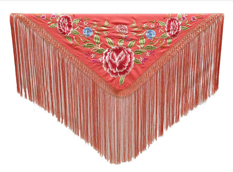 Small Shawl Salmon Embroidered in Colours